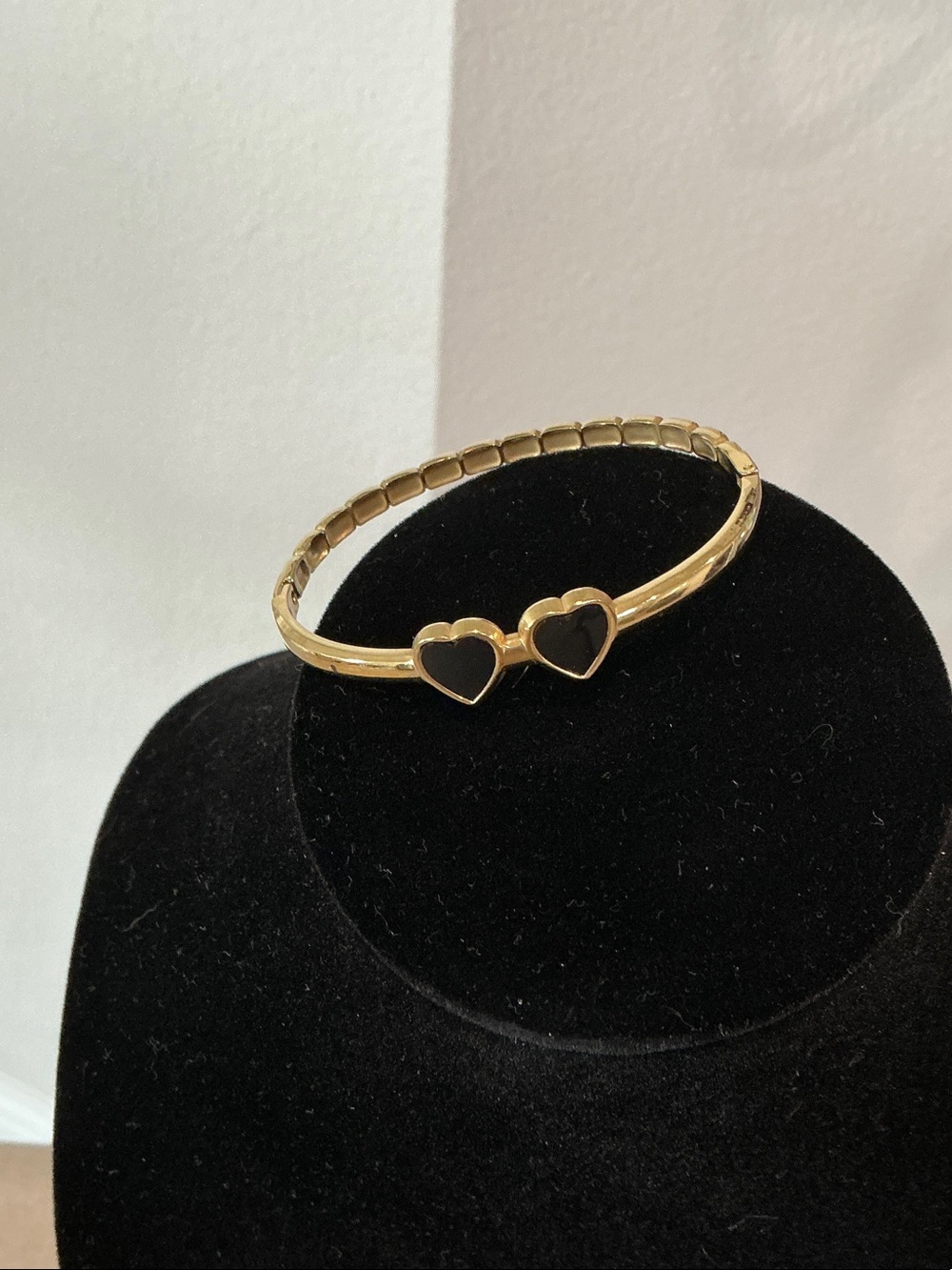 Gold Heart Bangle Bracelet with Black Enamel Hearts